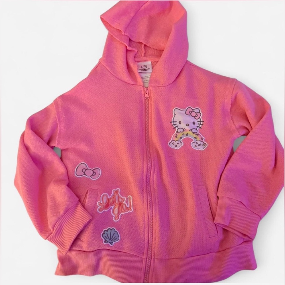 Girls (kids) Hello Kitty Pink Lightweight Zip Up Hooded Jacket - Picture 2 of 10